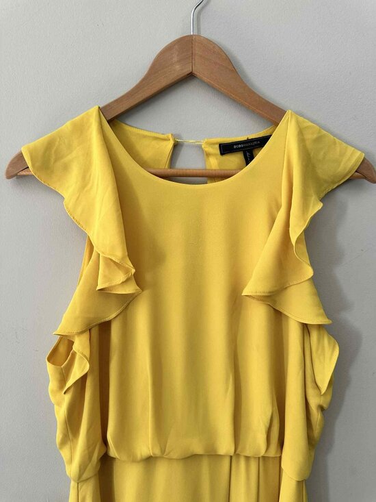 BCBGMAXAZRIA Yellow Ruffle-Sleeve Maxi Dress, Size 8 - Picture 3 of 5